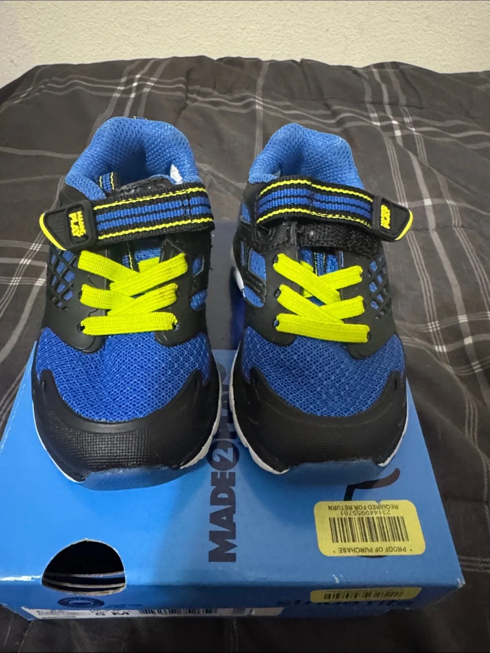 Stride Rite Boys Blue and Neon Yellow Athletic Sneakers